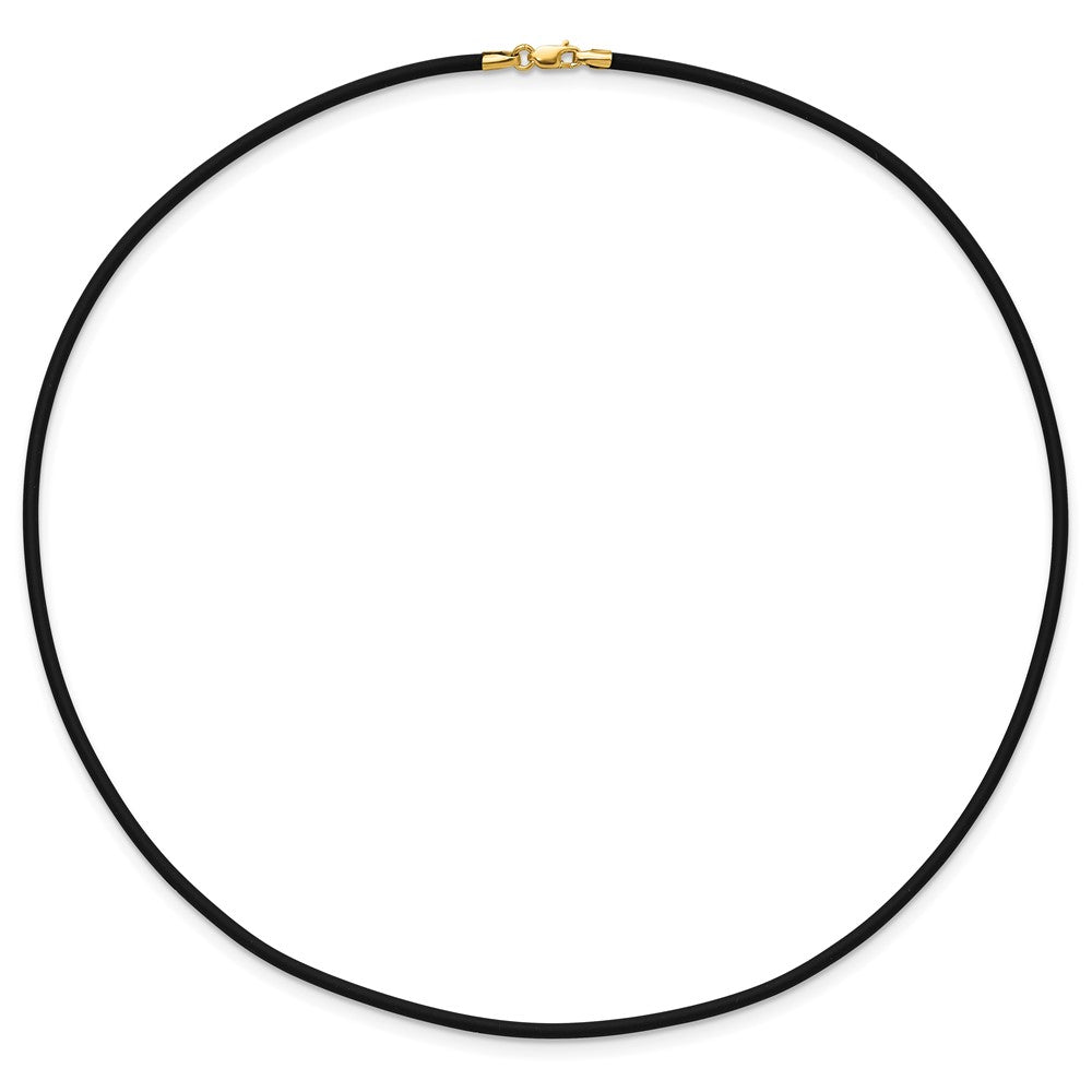 14k Yellow Clasp 2mm Black Rubber Cord Necklace