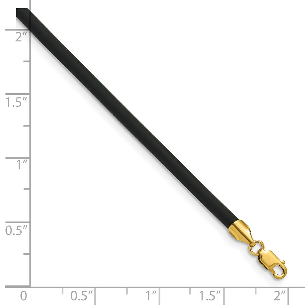 14k Yellow Clasp 3mm Black Rubber Cord Necklace