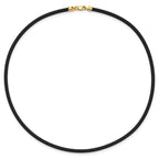14k Yellow Clasp 3mm Black Rubber Cord Necklace