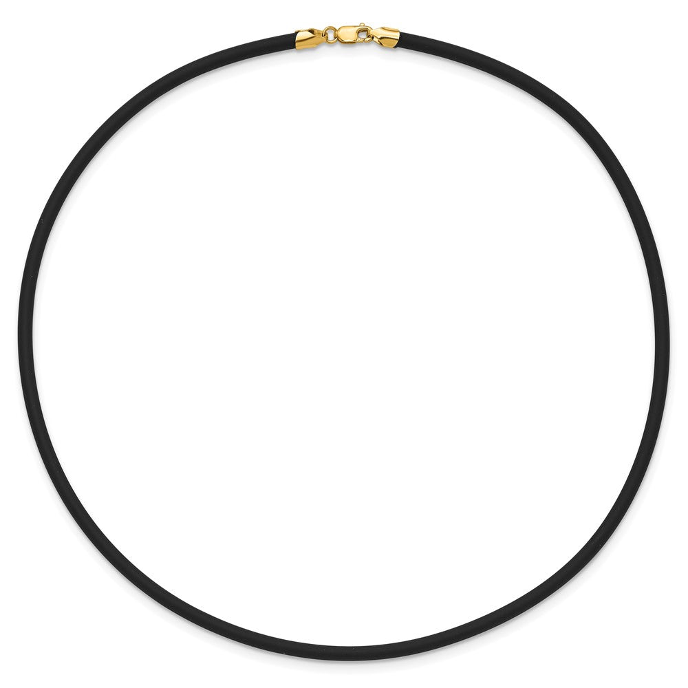 14k Yellow Clasp 3mm Black Rubber Cord Necklace