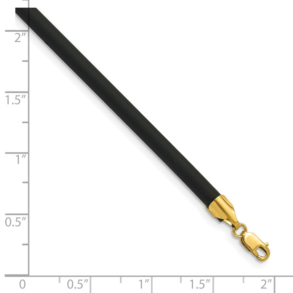 14k Yellow Clasp 4mm Black Rubber Cord Necklace