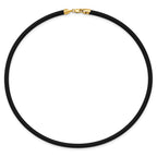14k Yellow Clasp 4mm Black Rubber Cord Necklace