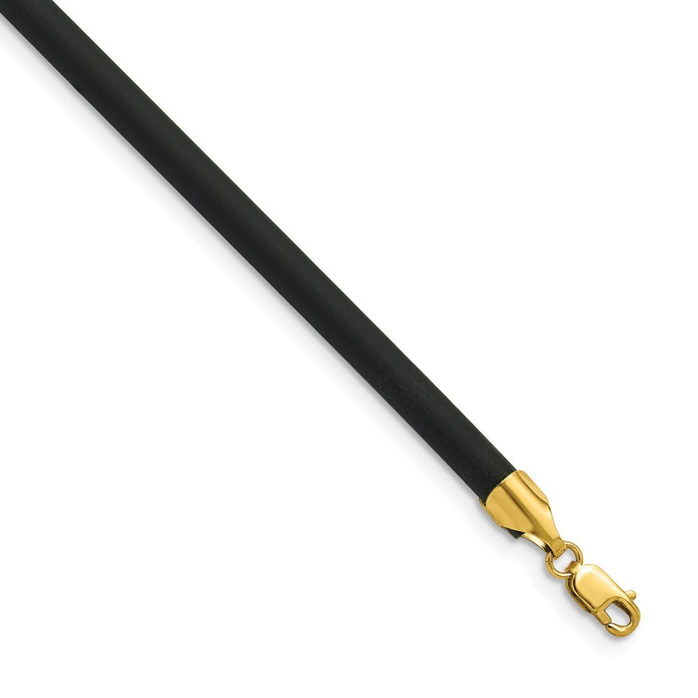 14k Yellow Clasp 4mm Black Rubber Cord Necklace