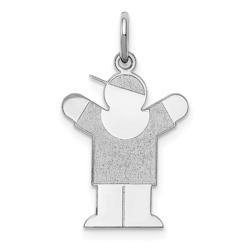 14k White Gold The Kids Small Boy with Hat Engravable Love Charm