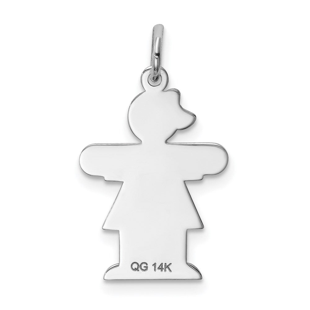 14k White Gold The Kids Small Girl with Bow Engravable Hugs Charm