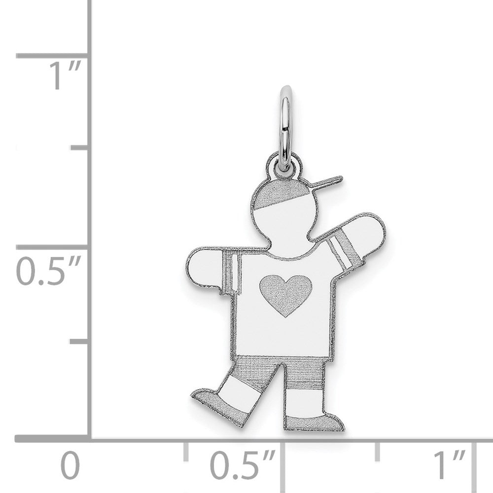 14k White Gold The Kids Small Heart Shirt Boy Engravable Kiss Charm