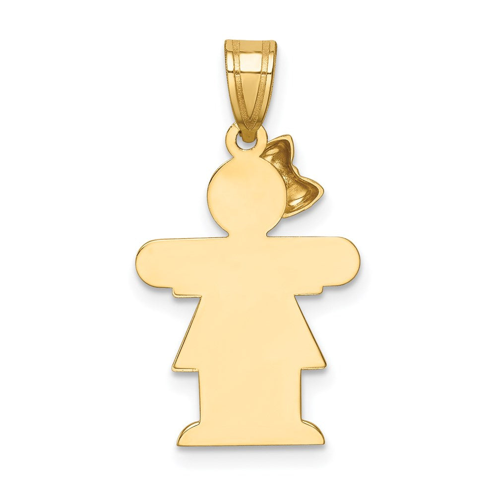 14k The Kids Solid Engravable Small Girl with Bow on Left Hugs Charm