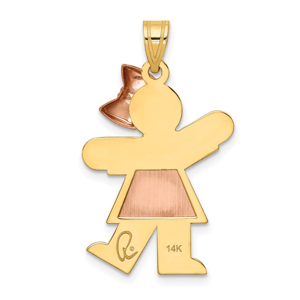 14k Two-tone The Kids Medium Girl with Bow on Right Engravable Kiss Charm