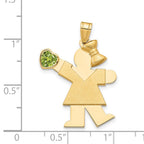 14k The Kids Girl with Light Green CZ August Birthstone Engravable Kiss Charm