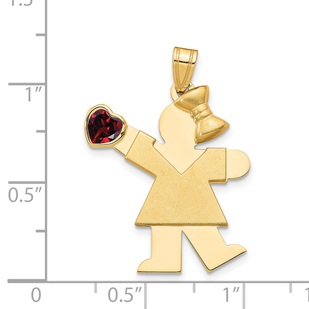 14k The Kids Girl with Dark Red CZ January Birthstone Engravable Kiss Charm