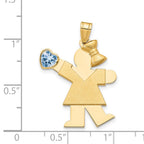 14k The Kids Girl with Light Blue CZ March Birthstone Engravable Kiss Charm