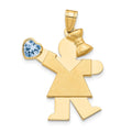 14k The Kids Girl with Light Blue CZ March Birthstone Engravable Kiss Charm
