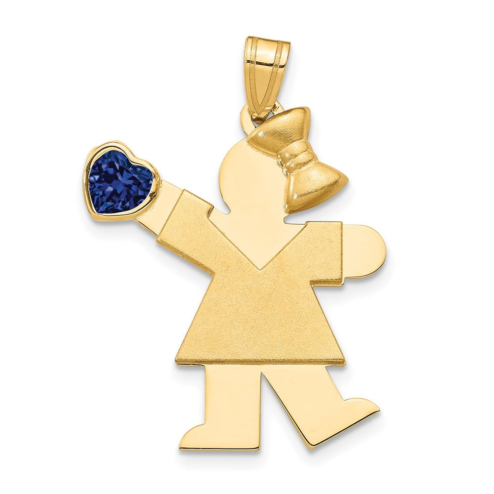 14k The Kids Girl with Dark Blue CZ September Birthstone Engravable Kiss Charm