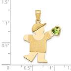 14k The Kids Boy with Light Green CZ August Birthstone Engravable Kiss Charm