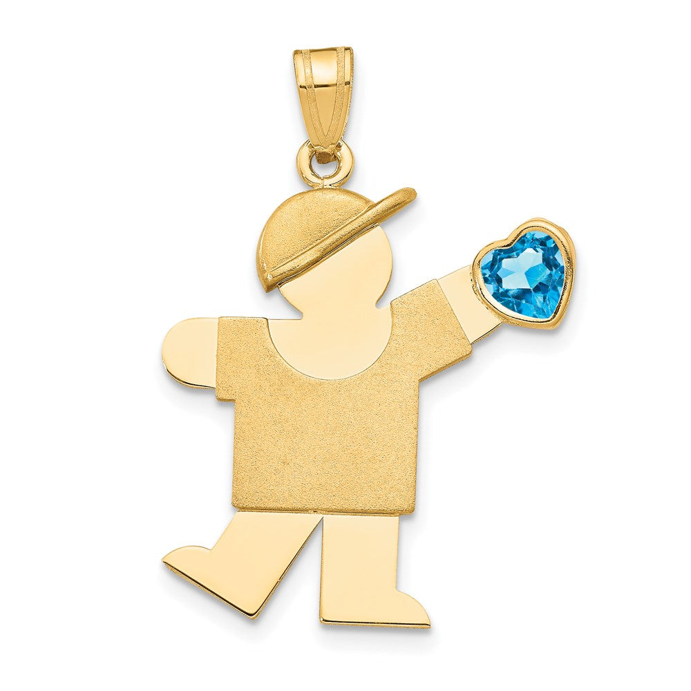 14k The Kids Boy with Blue CZ December Birthstone Engravable Kiss Charm