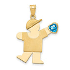 14k The Kids Boy with Blue CZ December Birthstone Engravable Kiss Charm