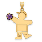 14k The Kids Boy with Purple CZ February Birthstone Engravable Kiss Charm