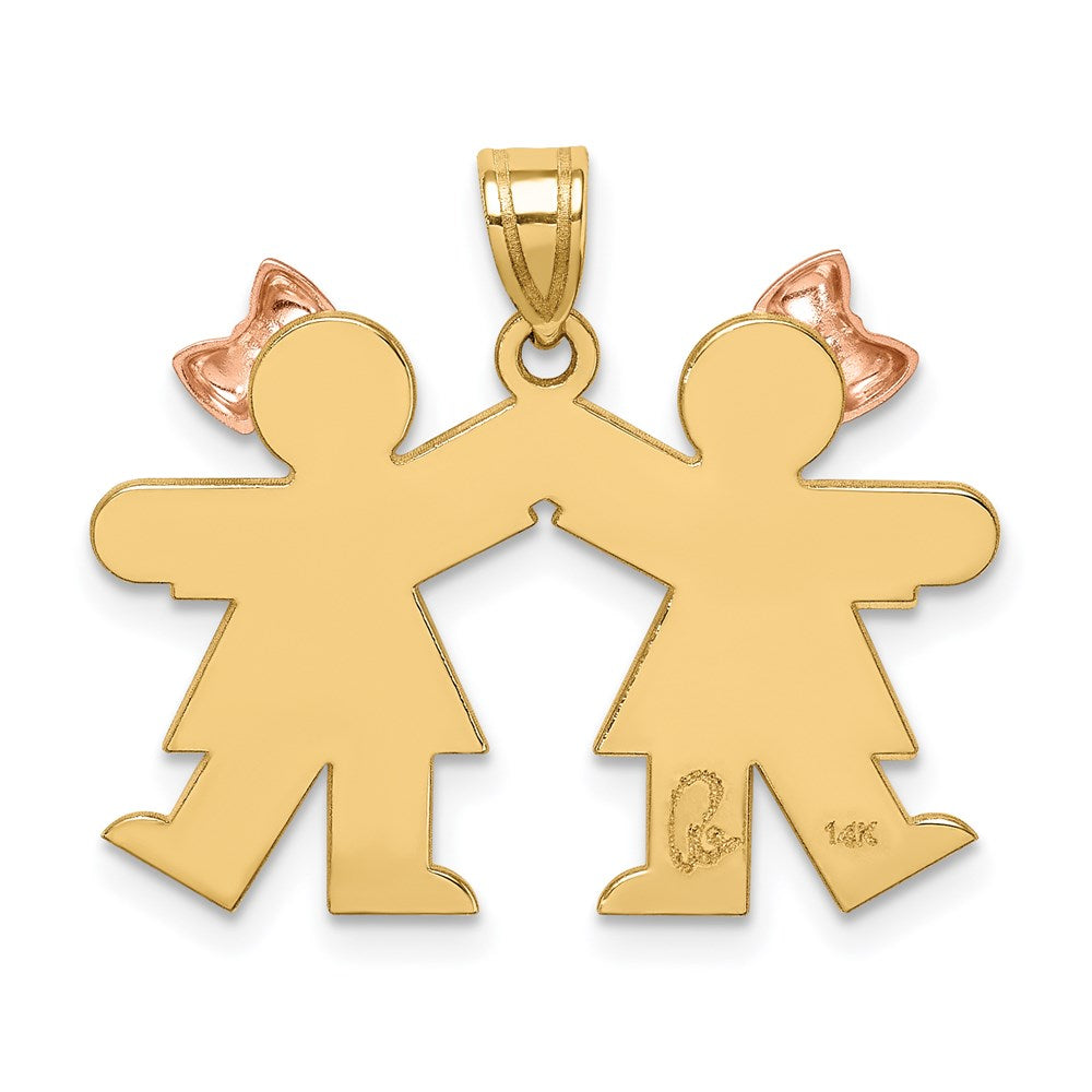 14k Two-tone The Kids Small Double Girls Engravable Kiss Charm