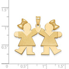 14k The Kids Solid Engravable Medium Double Girls with Bows Kiss Charm