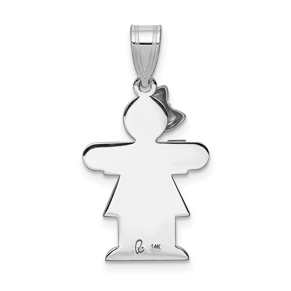 14k White Gold The Kids Small Girl with Bow on Left Engravable Hugs Charm