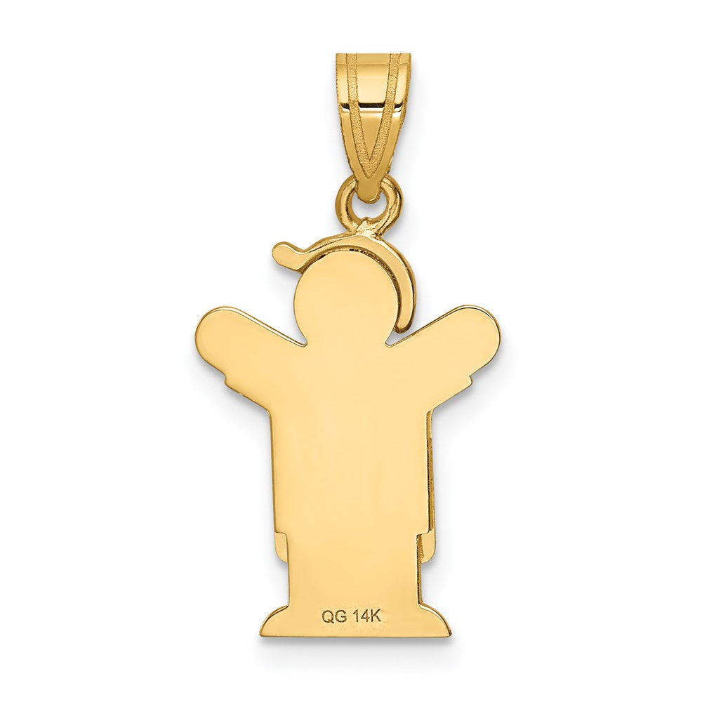 14k The Kids Solid Engravable Small Boy in Overalls with Hat on Left Love Charm