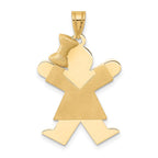 14k The Kids Solid Engravable Medium Girl with Bow on Left Joy Charm