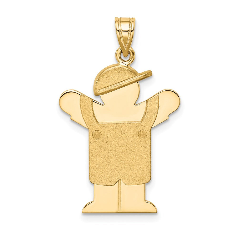 14k The Kids Solid Engravable Medium Boy in Overalls with Hat on Left Love Charm