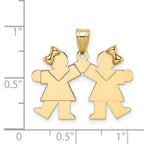 14k The Kids Solid Engravable Small Double Girls Kiss Charm