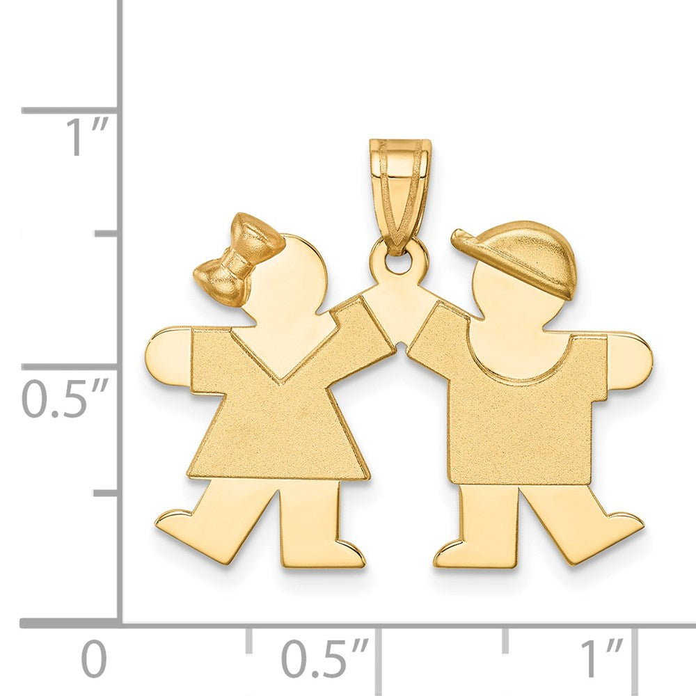 14k The Kids Solid Engravable Small Girl on Left and Boy on Right Kiss Charm