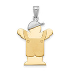 14k Two-tone The Kids Medium Boy in Overalls with Hat on Left Engravable Love Charm
