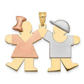 14k Tri-color The Kids Medium Girl on Left and Boy on Right Engravable Kiss Charm