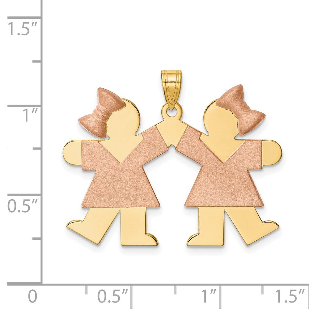 14k Two-tone The Kids Medium Double Girls Engravable Kiss Charm