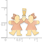 14k Two-tone The Kids Small Double Girls Engravable Kiss Charm