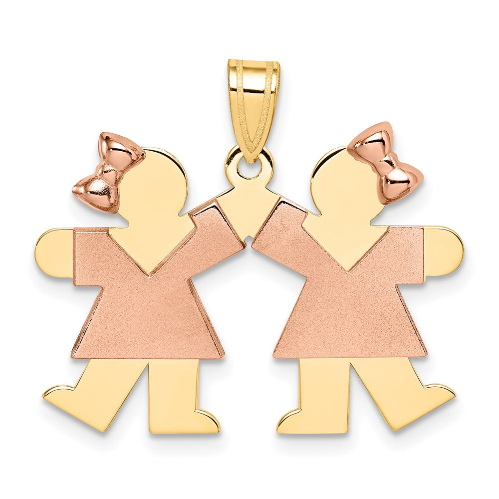 14k Two-tone The Kids Small Double Girls Engravable Kiss Charm