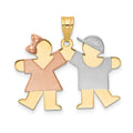 14k Tri-color The Kids Small Girl on Left and Boy on Right Engravable Kiss Charm