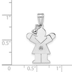 14k White Gold The Kids Small Girl with Bow on Left AA Diamond Love Charm