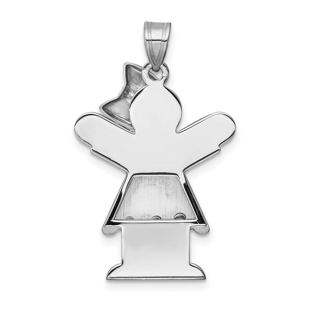 14k White Gold The Kids Medium Girl with Ruffles and Bow on Right AA Diamond Love Charm