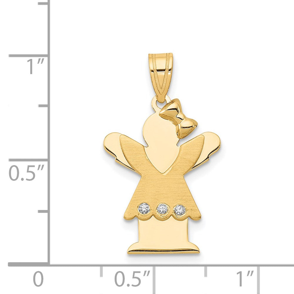 14k The Kids Small Girl with Ruffles and Bow on Right AAA Diamond Love Pendant