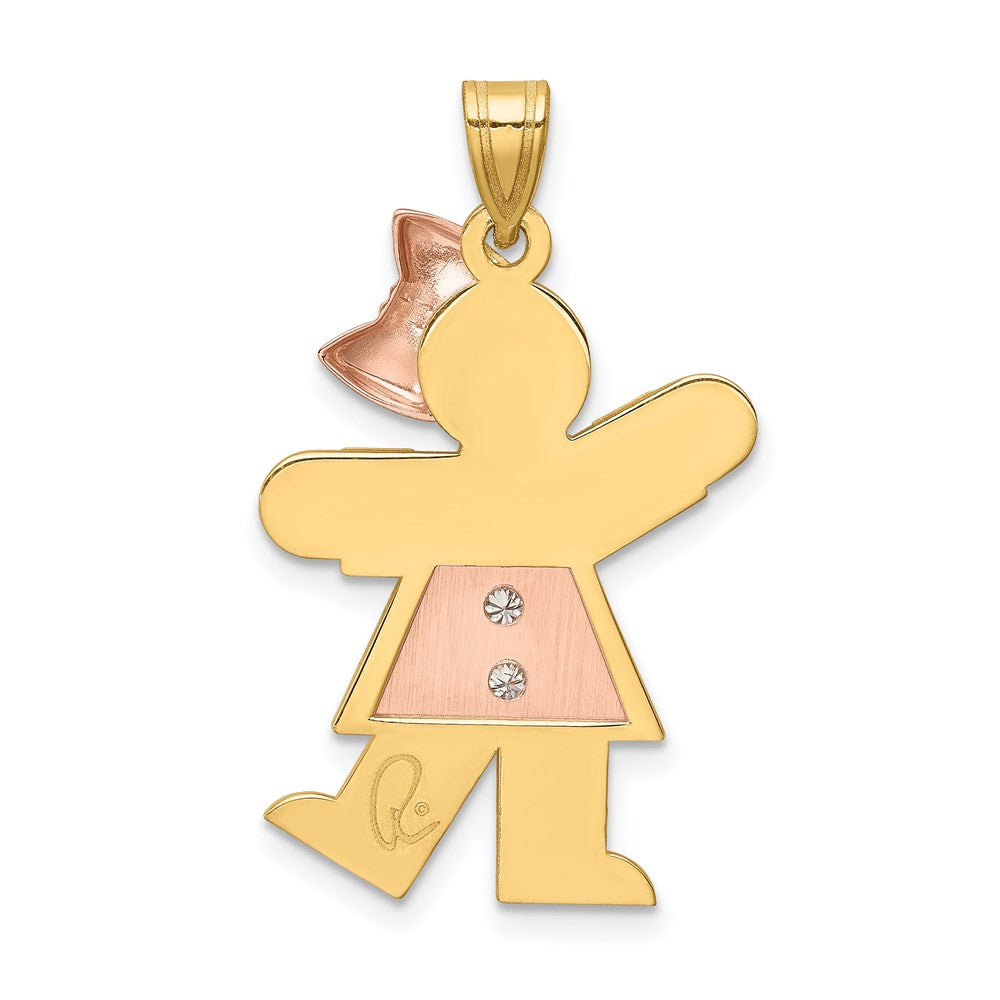 14k Two-tone The Kids Medium Girl with Bow on Right AA Diamond Kiss Pendant