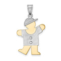 14k Two-tone The Kids Medium Boy with Hat on Left AA Diamond Kiss Pendant