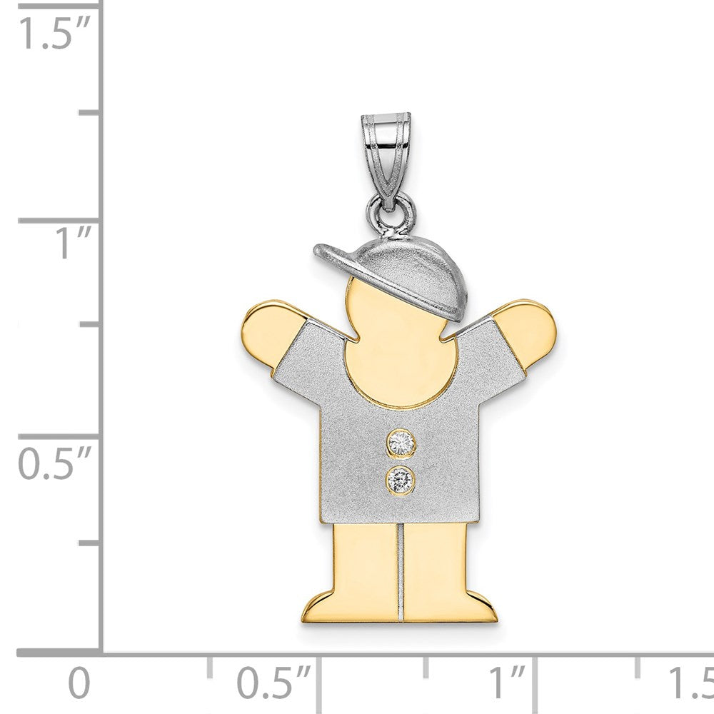 14k Two-tone The Kids Medium Boy with Hat on Right AA Diamond Love Pendant