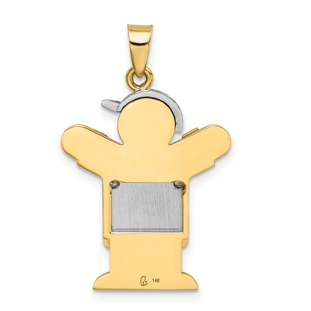 14k Two-tone The Kids Medium Boy in Overalls with Hat on Left AA Diamond Love Pendant