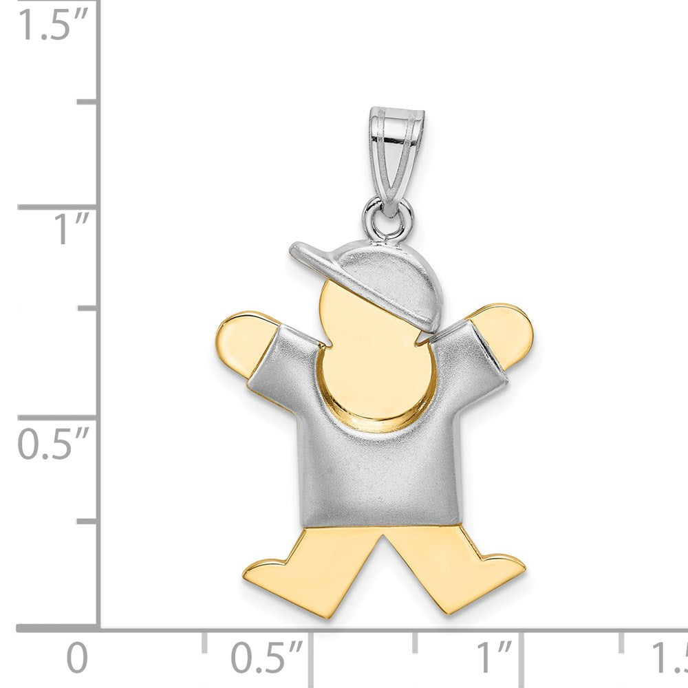 14k Two-tone The Kids Medium Puffed Boy with Hat on Right Engravable Joy Charm