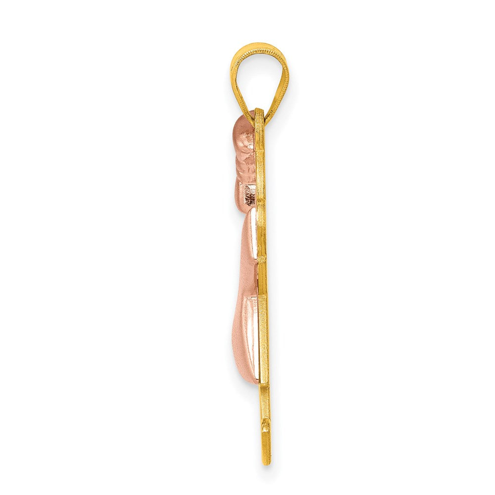 14k Two-tone The Kids Medium Puffed Girl with Bow on Left Engravable Joy Charm