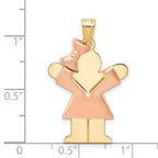 14k Two-tone The Kids Medium Puffed Girl with Bow on Left Engravable Love Charm