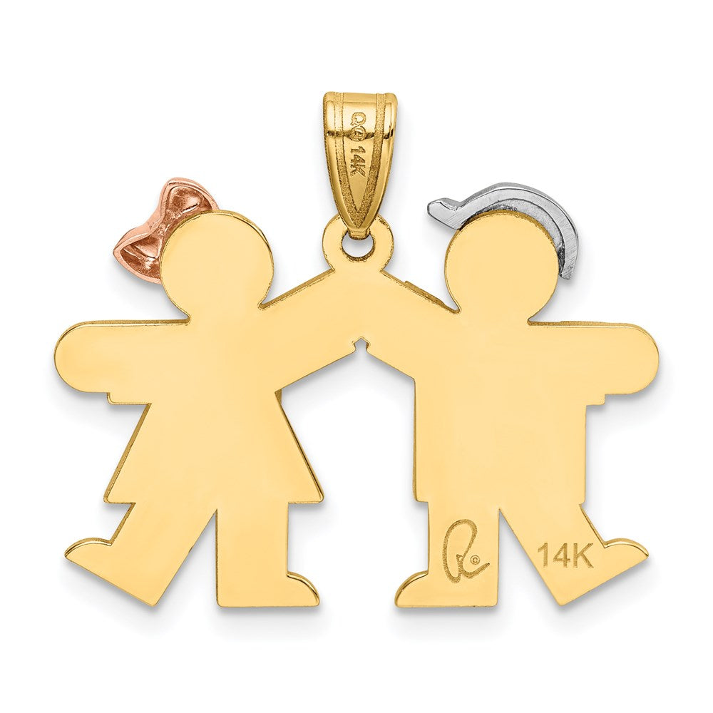 14k Tri-color The Kids Small Boy on Left and Girl on Right Engravable Kiss Charm