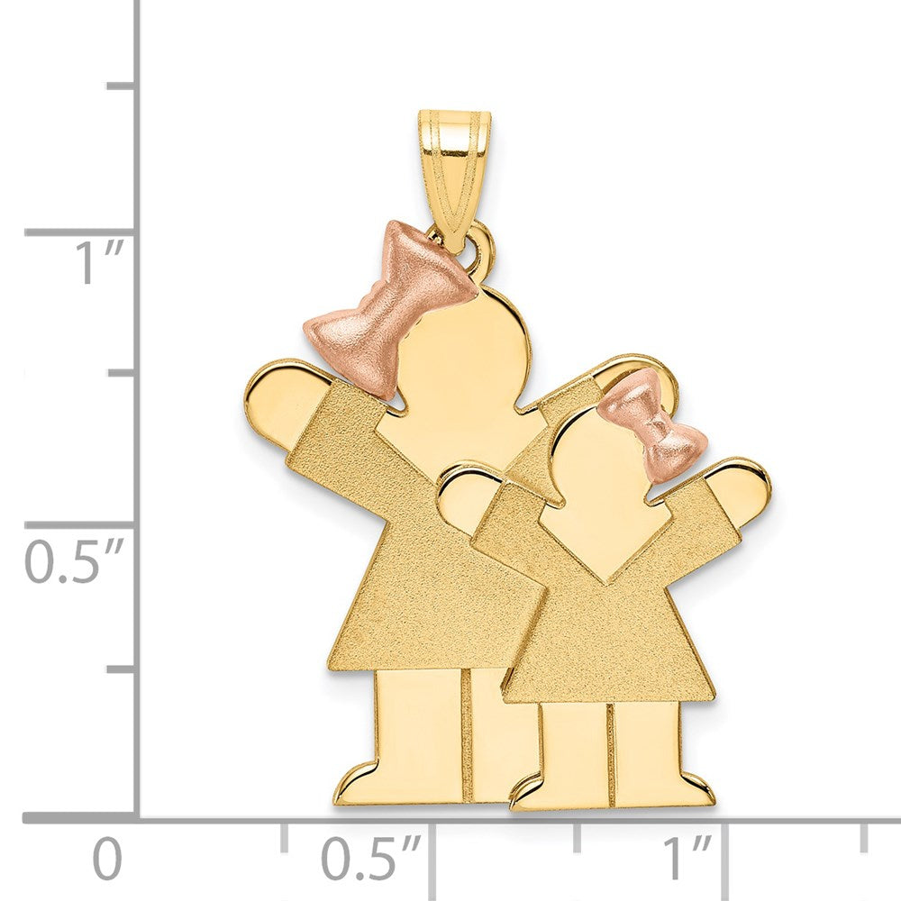 14k Two-tone The Kids Big Girl and Little Girl Engravable Love Charm