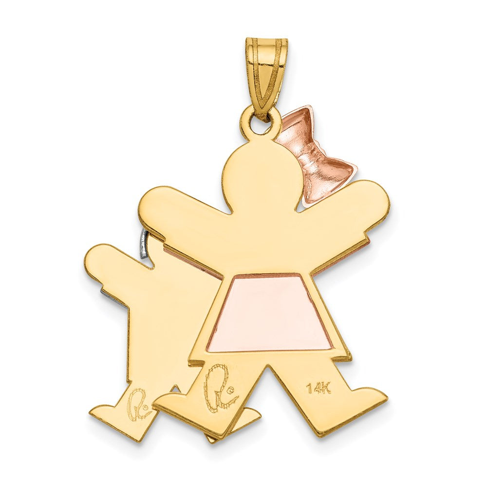 14k Tri-color The Kids Big Girl and Little Boy Engravable Joy Charm