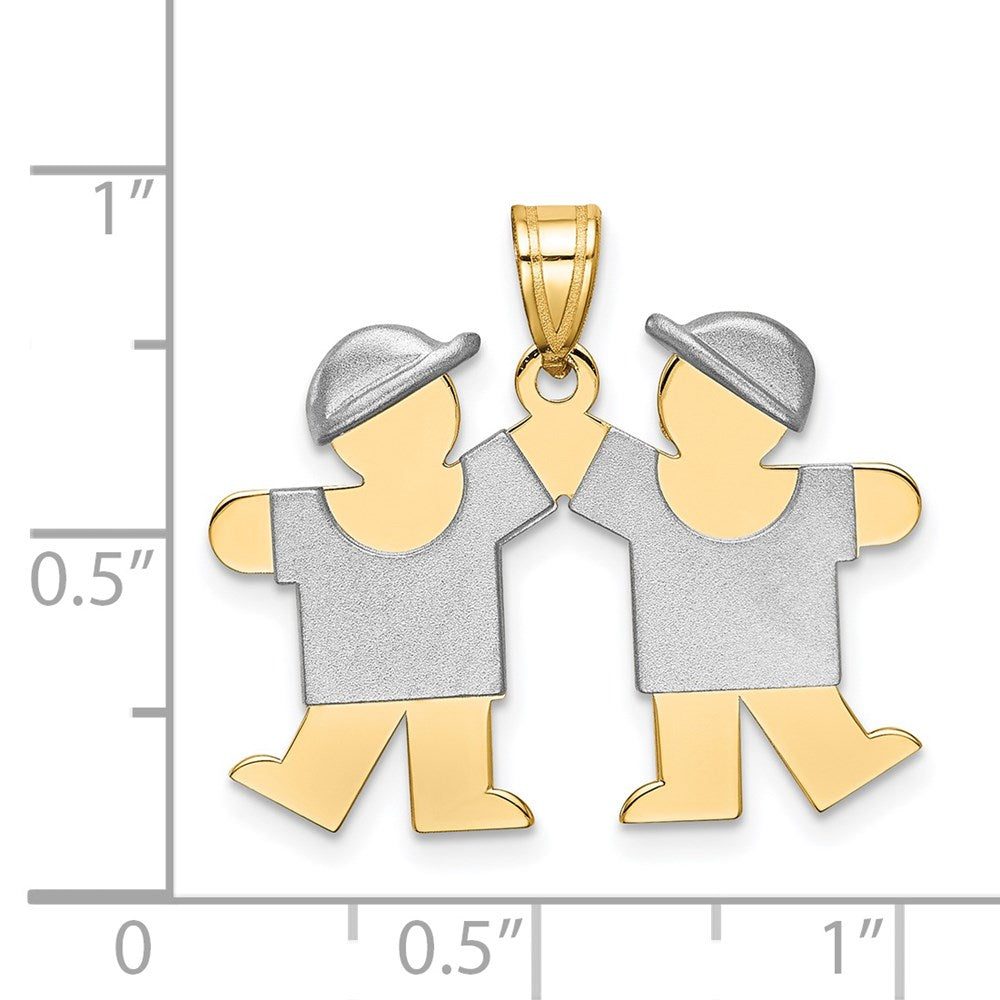 14k Two-tone The Kids Small Double Boys Engravable Kiss Charm