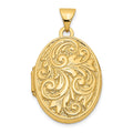 14k Polished Leaf Swirl Design with LOVE YOU ALWAYS on Reverse 21mm Oval Locket